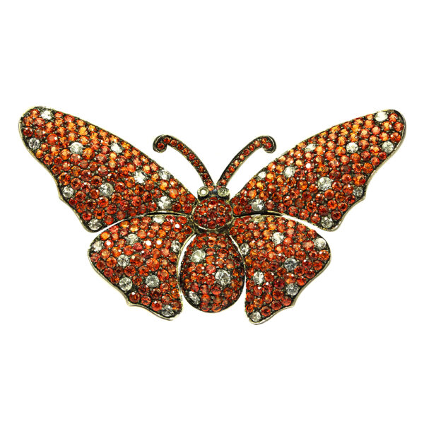 orange and white sapphire butterfly brooch
